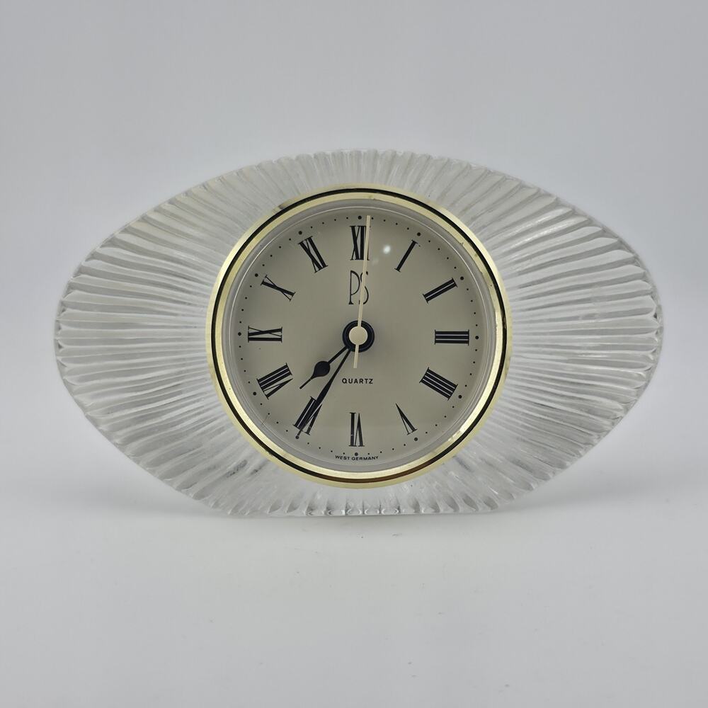 Vintage PS Quartz Desk Clock West Germany Clear Glass Mid Century Modern